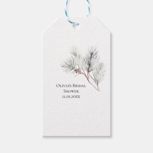 Elegantes White Winter Pine Brautparty Geschenkanhänger (Vorderseite)