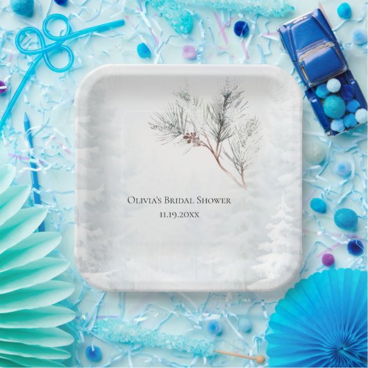 Elegantes White Winter Pine Brautparty Pappteller (Party)