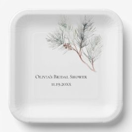 Elegantes White Winter Pine Brautparty Pappteller