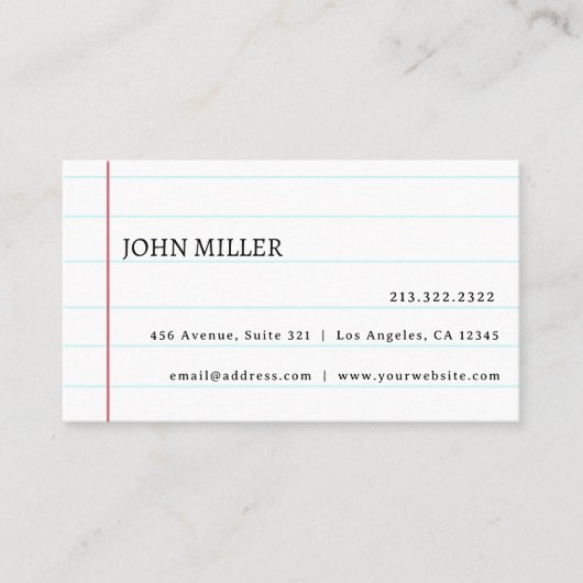 Elegantes Whitelline-Notebook Personalisiert Visitenkarte (Vorderseite)