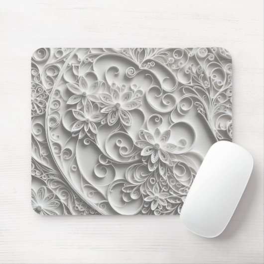 Elegantes Whitepaper Quilldesign Mousepad (Mit Mouse)