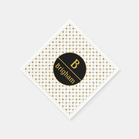 Elegantes Whiter & Gold Dot Grid Split Monogramm Serviette (Ecke)
