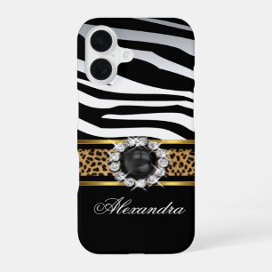 Elegantes Wild-Zebrastreifen-Leopard-Schwarz-Gold- iPhone 16 Hülle