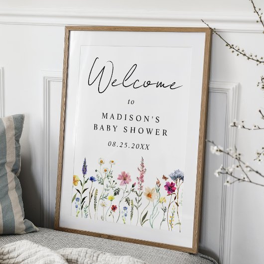 Elegantes Wildblume Baby Dusche Begrüßungszeichen Poster