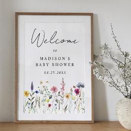 Elegantes Wildblume Baby Dusche Begrüßungszeichen Poster