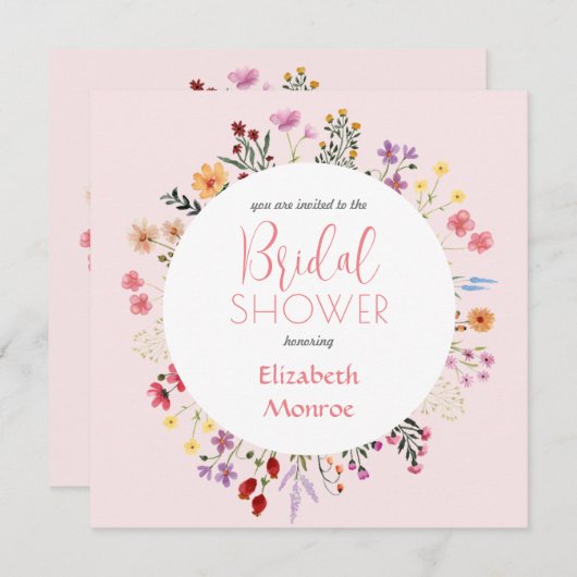 Elegantes Wildblume Blumenrosa Brautparty Einladung (Vorne/Hinten)