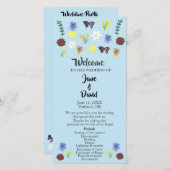 Elegantes Wildblume Boho Blue Wedding Programm (Vorne/Hinten)