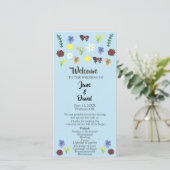 Elegantes Wildblume Boho Blue Wedding Programm (Stehend Vorderseite)