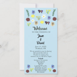 Elegantes Wildblume Boho Blue Wedding Programm