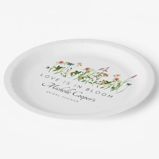 Elegantes Wildblume Brautparty Pappteller (Schrägansicht)