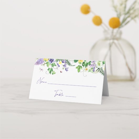 Elegantes Wildblume Brautparty Platzkarte (Vorderseite)