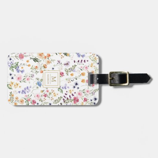 Elegantes Wildblume Garden Monogram Gepäckanhänger (Vorderseite horizontal)
