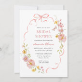 Elegantes Wildblume Rosa Bow Brautparty Einladung (Vorderseite)