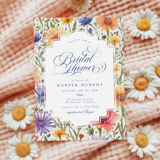 Elegantes Wildblume Sommer Blumengebirge Brautpart Einladung