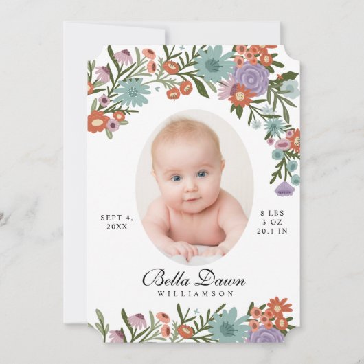Elegantes Wildblume Spring Floral Baby Foto White Einladung (Vorderseite)