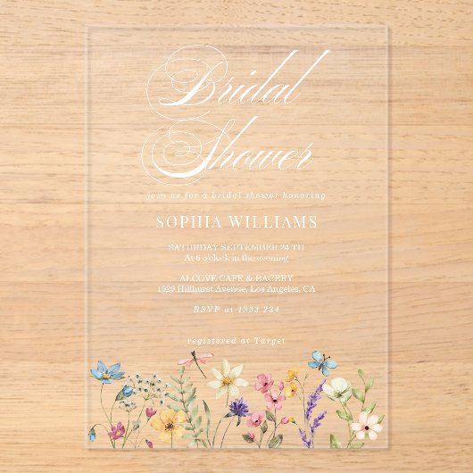 Elegantes Wildblume Summer Garden Brautparty Acryleinladungen (Vorderseite)