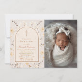 Elegantes Wildblume Taufe / Christening Foto Einladung (Vorderseite)