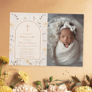 Elegantes Wildblume Taufe / Christening Foto Einladung