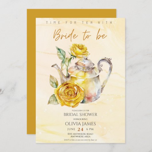 Elegantes Wildblume Tee Party Brautparty Einladung (Vorne/Hinten)