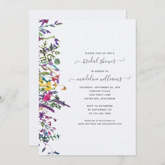 Elegantes Wildblume Wasserfarbenes Brautparty Einladung (Vorne/Hinten)