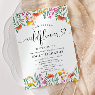 Elegantes Wildblumen Baby 1. Geburtstag Party Einladung