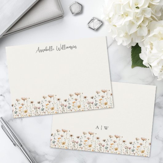 Elegantes Wildblumen-Blumenmonogramm Mitteilungskarte
