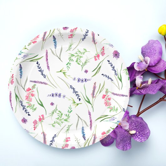 Elegantes Wildblumen Lavender Brautparty Pappteller