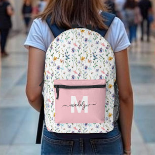 Elegantes Wildblumen-Monogramm Bedruckter Rucksack