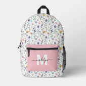 Elegantes Wildblumen-Monogramm Bedruckter Rucksack (Vorderseite)
