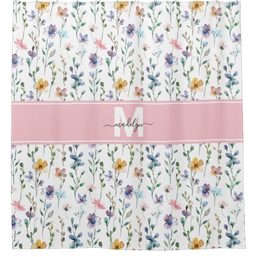 Elegantes Wildblumen-Monogramm Duschvorhang (Vorderseite)