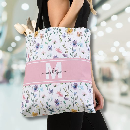 Elegantes Wildblumen-Monogramm Tasche
