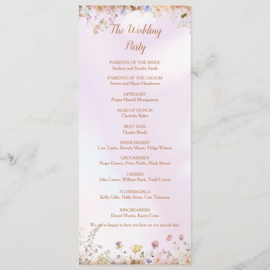 Elegantes Wildblumen-Pink-Flachprogramm Programm (Rückseite)