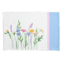 Elegantes Wildblumen Set von Pillowcases - Blau