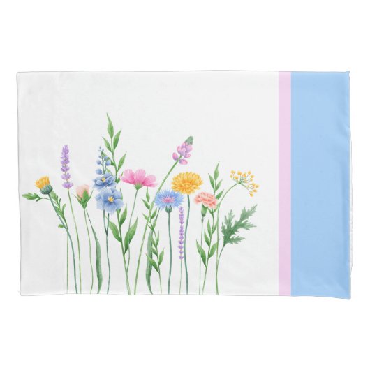 Elegantes Wildblumen Set von Pillowcases - Blau Kissenbezug (Vorderseite-Links)