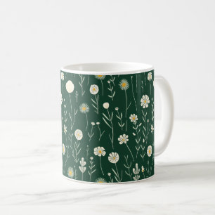 Elegantes Wildblumenmuster auf dunklem Grün Kaffeetasse