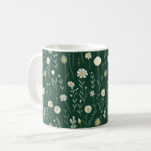 Elegantes Wildblumenmuster auf dunklem Grün Kaffeetasse (Vorderseite Links)
