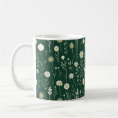 Elegantes Wildblumenmuster auf dunklem Grün Kaffeetasse (Links)