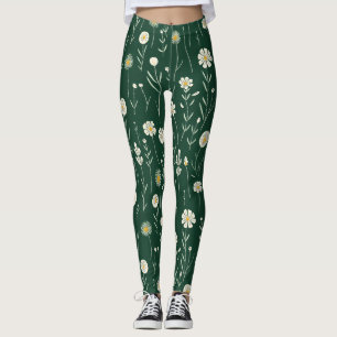 Elegantes Wildblumenmuster auf dunklem Grün Leggings