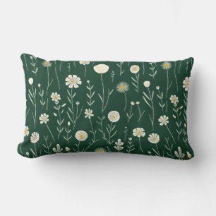 Elegantes Wildblumenmuster auf dunklem Grün Lendenkissen
