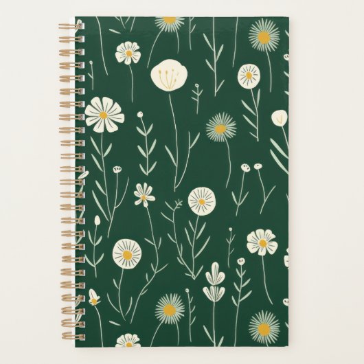 Elegantes Wildblumenmuster auf dunklem Grün Planer (Vorderseite)