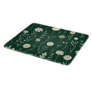 Elegantes Wildblumenmuster auf dunklem Grün Schneidebrett