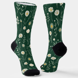 Elegantes Wildblumenmuster auf dunklem Grün Socken