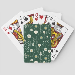 Elegantes Wildblumenmuster auf dunklem Grün Spielkarten