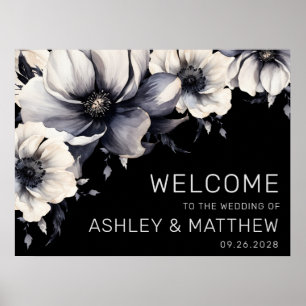 Elegantes Willkommen Schwarz Weiß Florales Willkom Poster