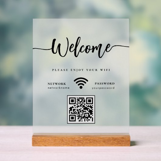 Elegantes Willkommens-Skript WIFI QR Code Frosted Acrylschild (Neutral)