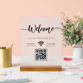 Elegantes Willkommens-Skript WIFI QR Code Frosted Acrylschild (Hochzeit)