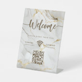 Elegantes Willkommensskript WIFI QR Code Achatmarm Sockelschild (Vorderseite)
