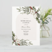 Elegantes Winter Arch Wedding Probe Dinner Einladung (Stehend Vorderseite)