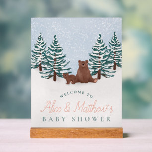 Elegantes Winter Bear Baby Dusche Begrüßungszeiche Acrylschild