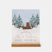 Elegantes Winter Bear Baby Dusche Begrüßungszeiche Acrylschild (Vorderseite)
